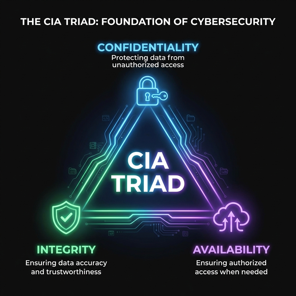 Triangle diagram showing Confidentiality, Integrity, and Availability