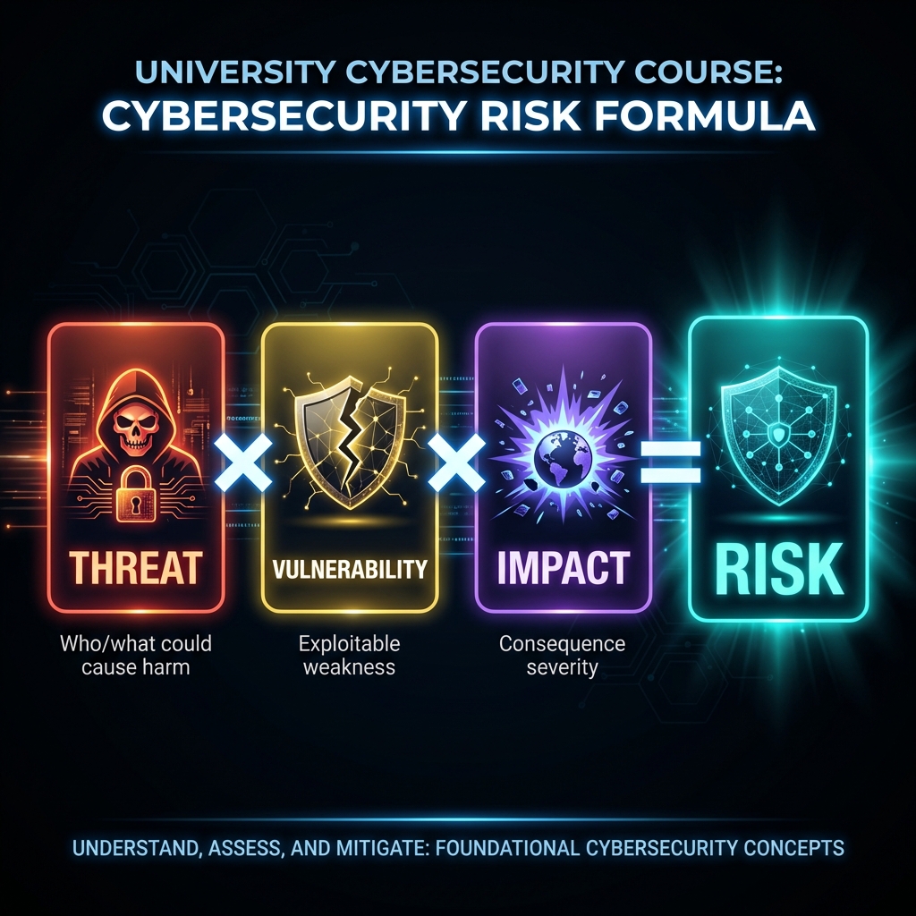 Equation: Risk = Threat x Vulnerability x Impact